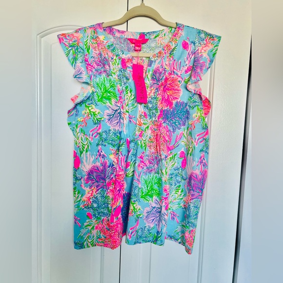 NWT Lilly Pulitzer Golda Top in Celestial Blue Cay to My Heart - Picture 1 of 2